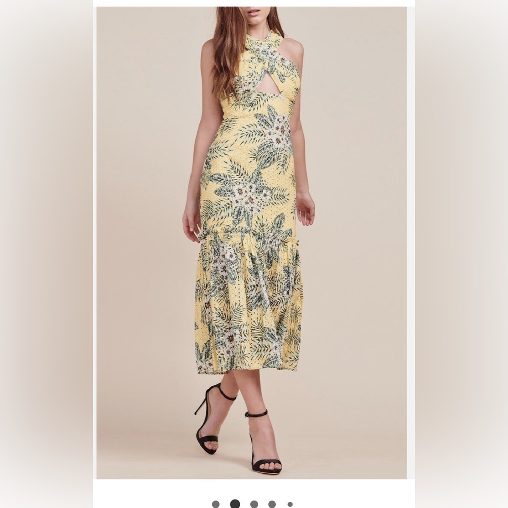 BB Dakota Yellow and Blue Pleated Halter Midi Dress - Picture 2 of 7
